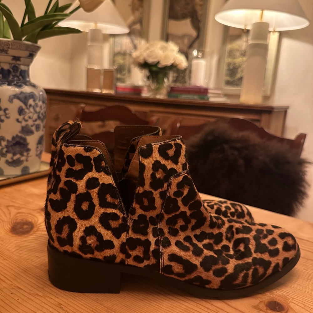 Franco Sarto Calf Hair Leopard Print Ankle Boots